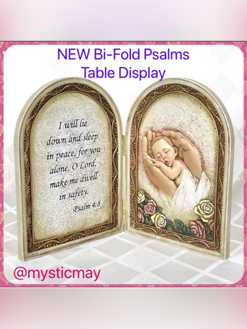 NEW 8” High Folding BABY in GOD’S HANDS Psalm Floral Table Display Nursery Decor